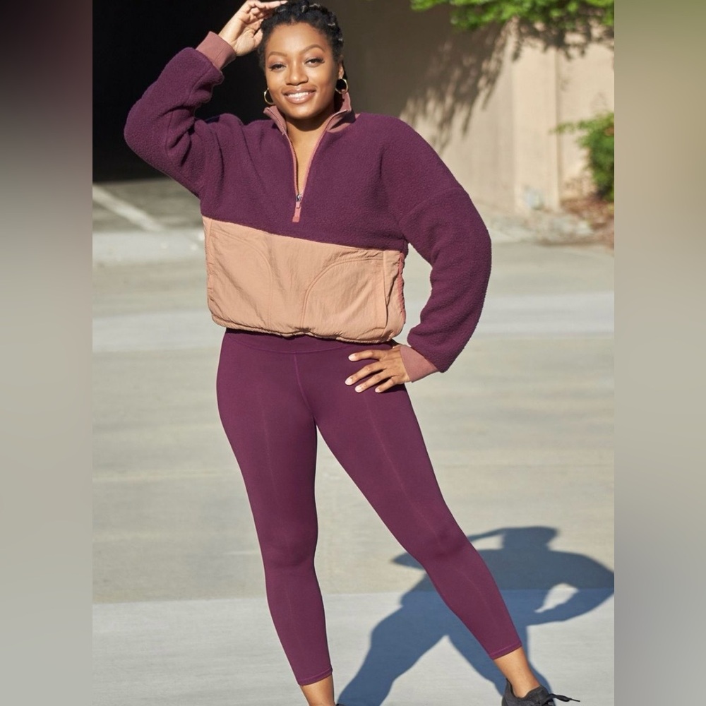 Fabletics Define PowerHold Burgundy Purple High Waisted Leggings L